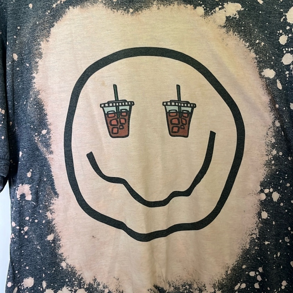 NWOT Iced Coffee Smile Face Tee Shirt Gray Acid Washed Size L - Picture 2 of 6